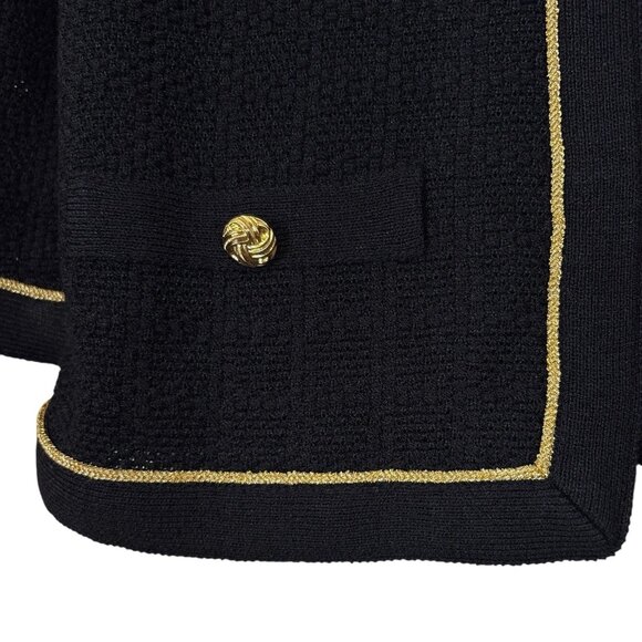 Vtg Castleberry Knit Open Front Cardigan Sweater Jacket Black Gold Trim Size 8 - Picture 6 of 10